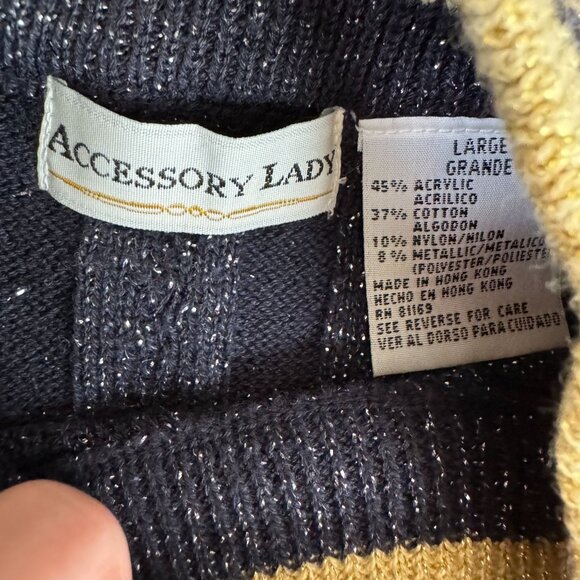 2/$18 Sale!  Vtg Varsity Sweater Vest Striped Cable Knit Metallic‎ L Mock Neck - Picture 6 of 8